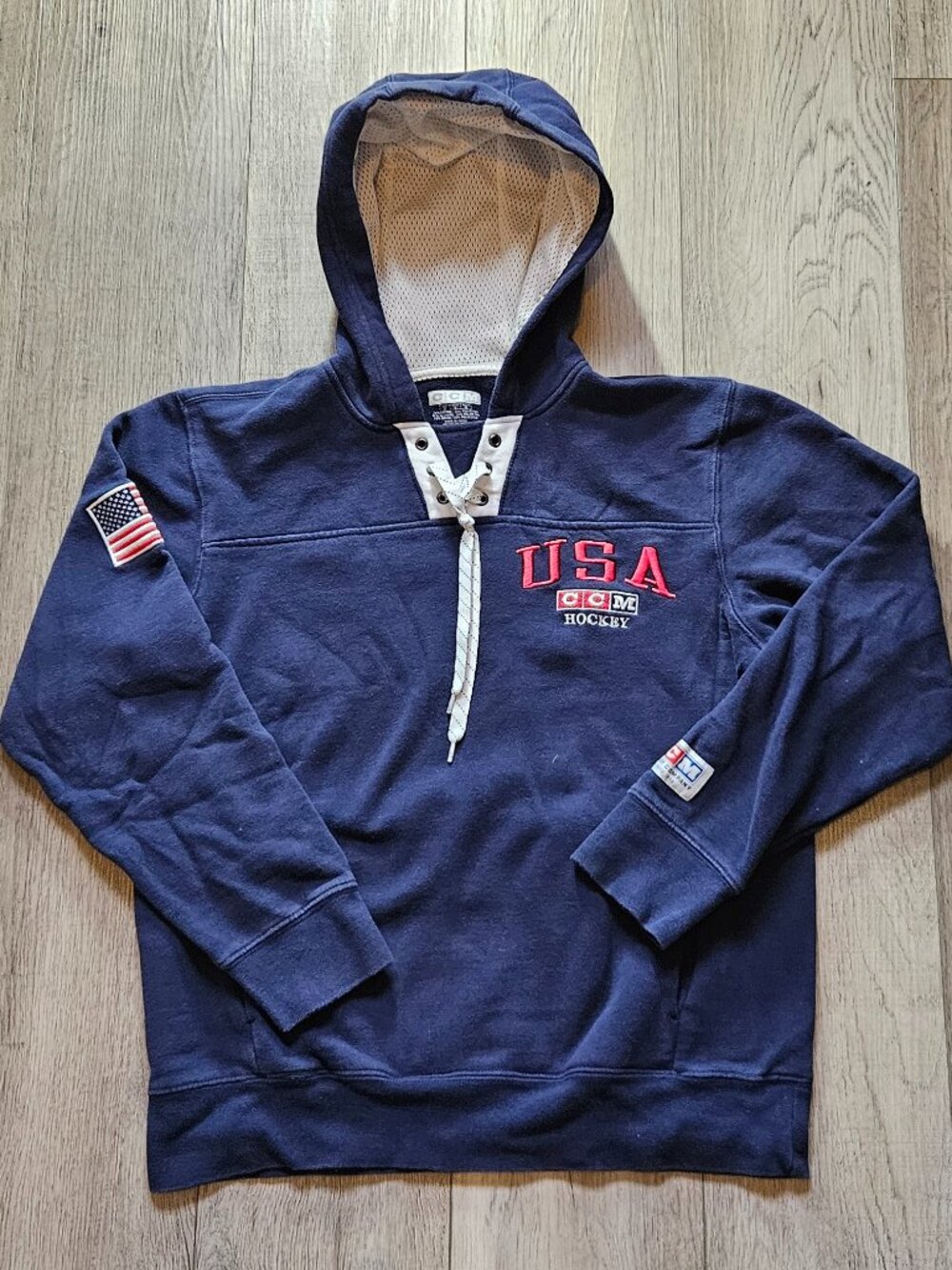 CCM Hockey USA Team Laced Men's Pullover Hoodie Sweatshirt Navy Blue Size Medium